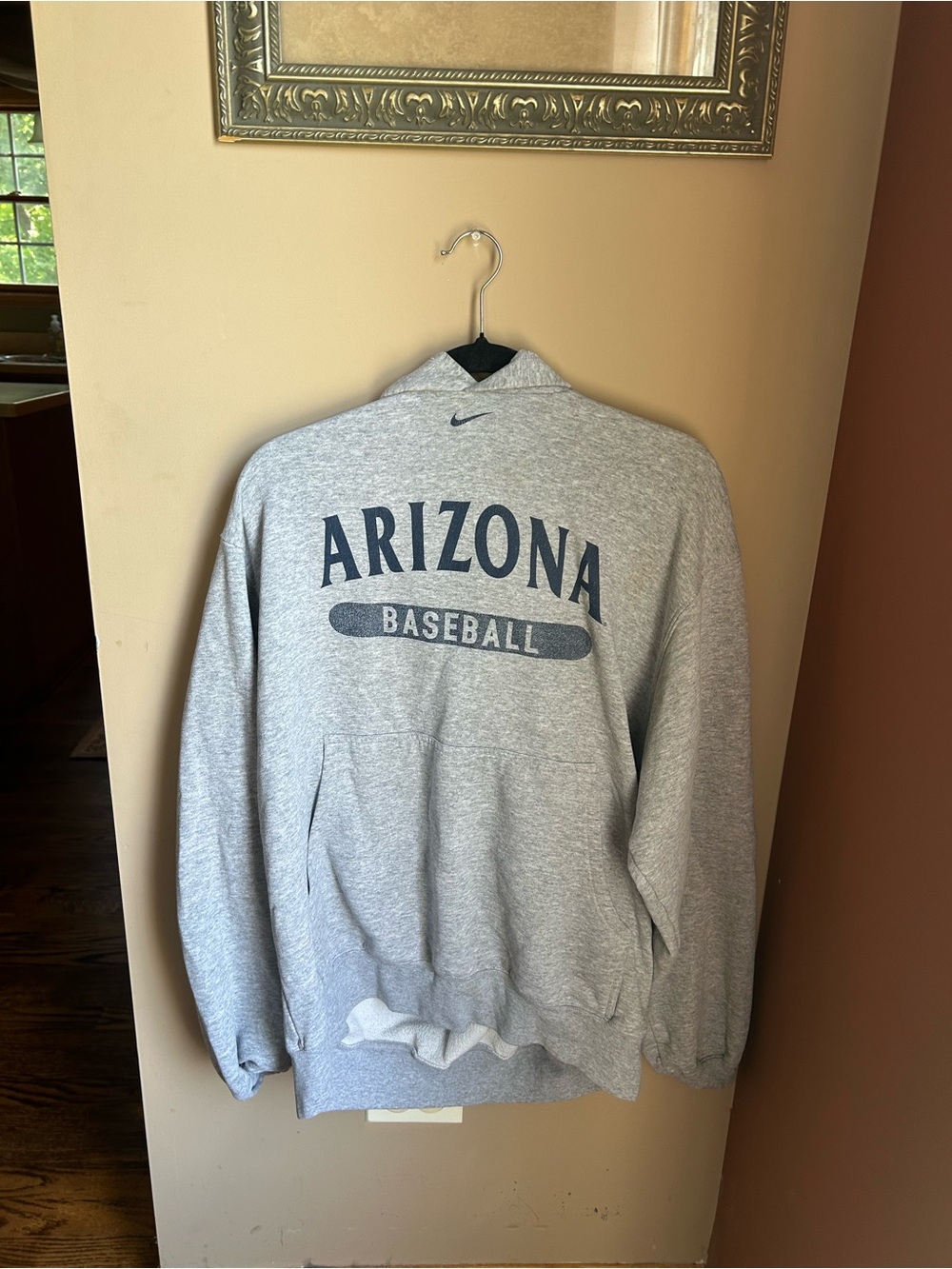 Nike Gray Pullover Hoodie with Red Swoosh Tag